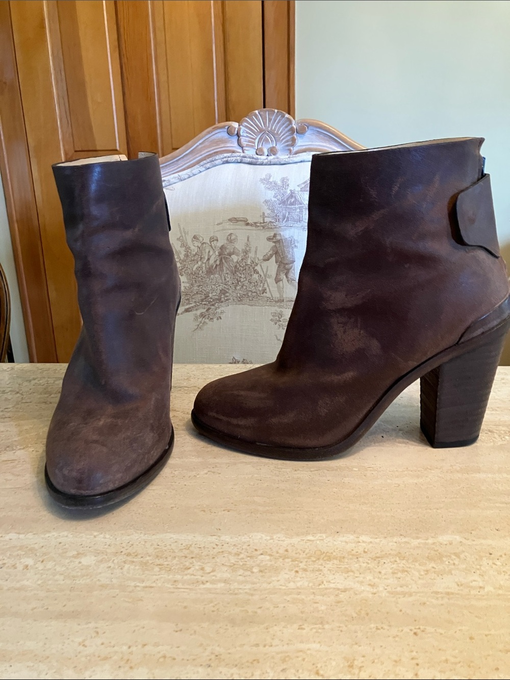 rag & bone Brown Suede Ankle Booties with Block Heel